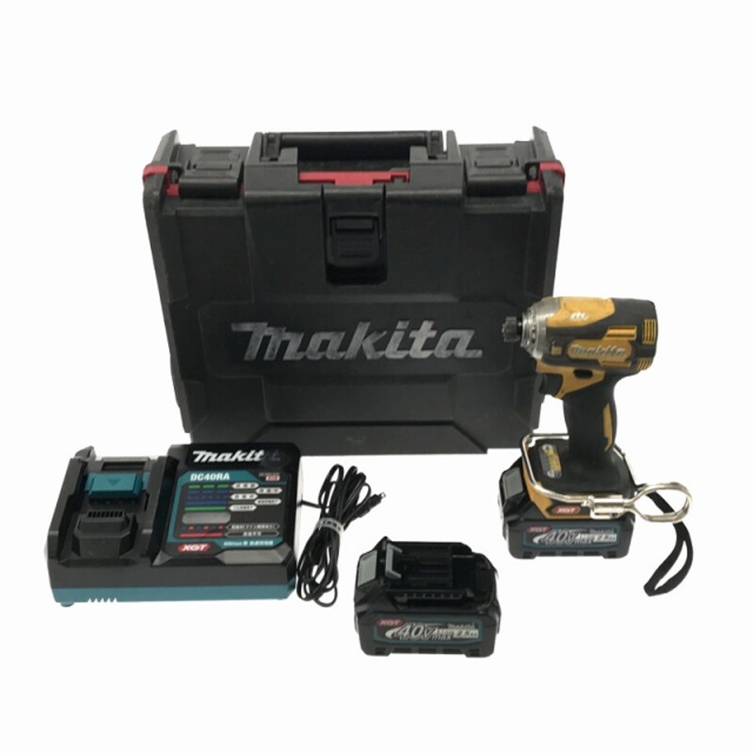 自動車/バイク☆品☆makita マキタ 40Vmax 充電式インパクトドライバー TD001GDXFY 黄色/イエロー バッテリー2個(2.5Ah) 充電器 ケース付 78987