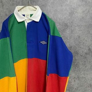 90S umbro アンブロ　ラガーシャツ　メンズL マルチカラー　古着　個性派