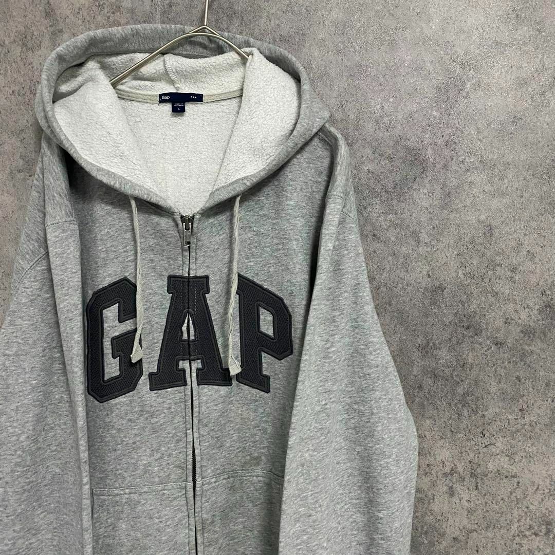 ギャップ　GAP パーカー　デカロゴ　フルジップ　メンズL グレー　ゆるだぼ