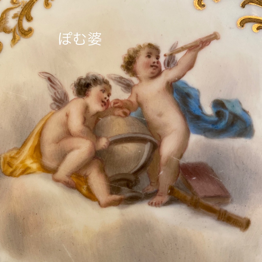 ★御専用【古マイセン】金彩 金盛 皿 プレート「可愛い悪戯天使達/青の天使画」 ★御専用【古マイセン】金彩 金盛 皿 プレート「可愛い悪戯天使達/青の天使画」