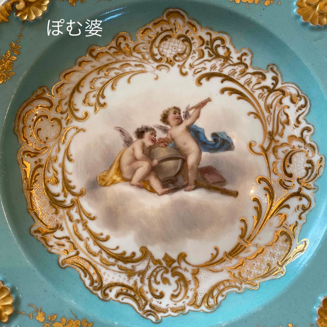★御専用【古マイセン】金彩 金盛 皿 プレート「可愛い悪戯天使達/青の天使画」 ★御専用【古マイセン】金彩 金盛 皿 プレート「可愛い悪戯天使達/青の天使画」