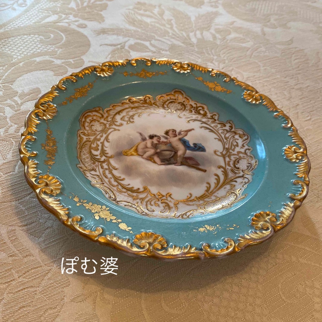 MEISSEN(マイセン)の★御専用【古マイセン】金彩 金盛 皿 プレート「可愛い悪戯天使達／青の天使画」 インテリア/住まい/日用品のキッチン/食器(食器)の商品写真