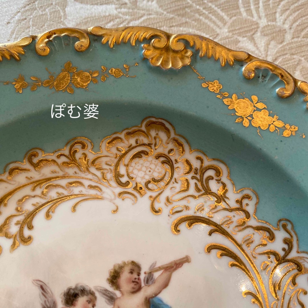 MEISSEN(マイセン)の★御専用【古マイセン】金彩 金盛 皿 プレート「可愛い悪戯天使達／青の天使画」 インテリア/住まい/日用品のキッチン/食器(食器)の商品写真