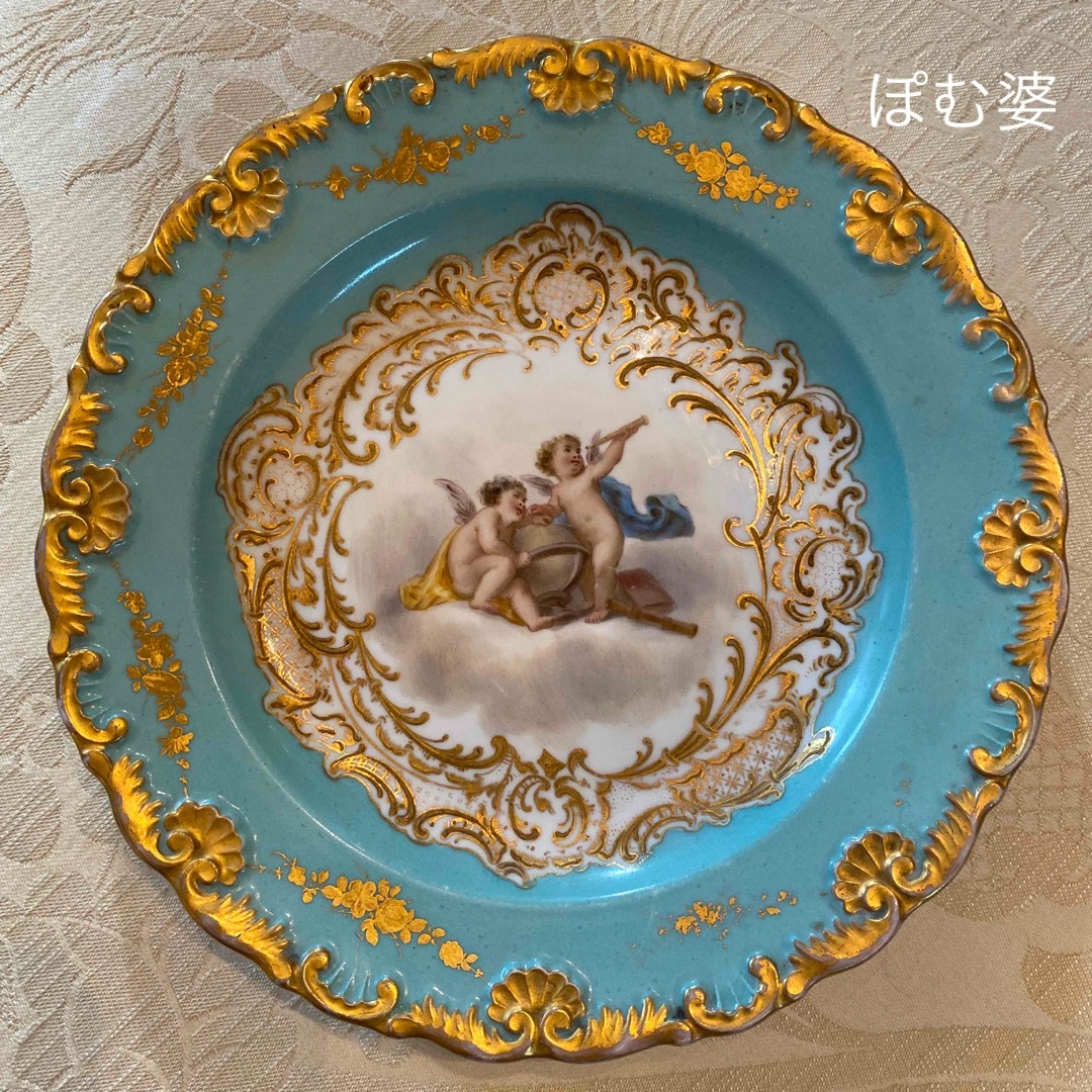 MEISSEN(マイセン)の★御専用【古マイセン】金彩 金盛 皿 プレート「可愛い悪戯天使達／青の天使画」 インテリア/住まい/日用品のキッチン/食器(食器)の商品写真