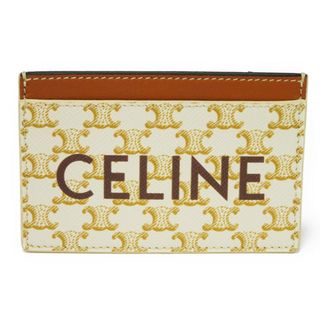 CELINE セリーヌ ロゴ カードホルダー マカダム パスケース 名刺入れ プリント ホワイト アイボリー ブラウン 美品 トリオンフ タン カードケース 10B702CLY.01TA