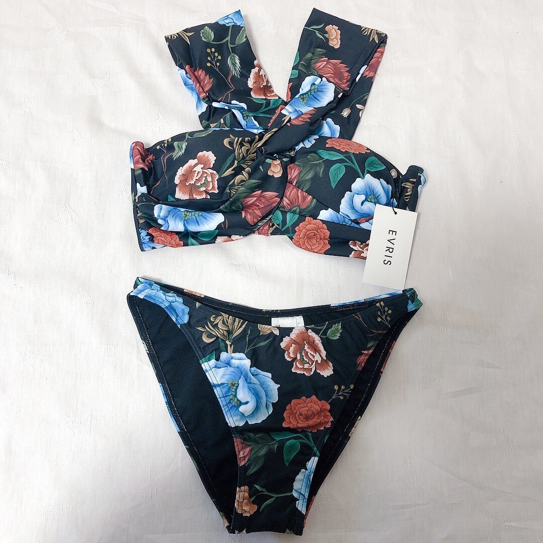 【新品未使用】EVRIS FLOWER CROSS SWIM WEAR ブラック水着/浴衣