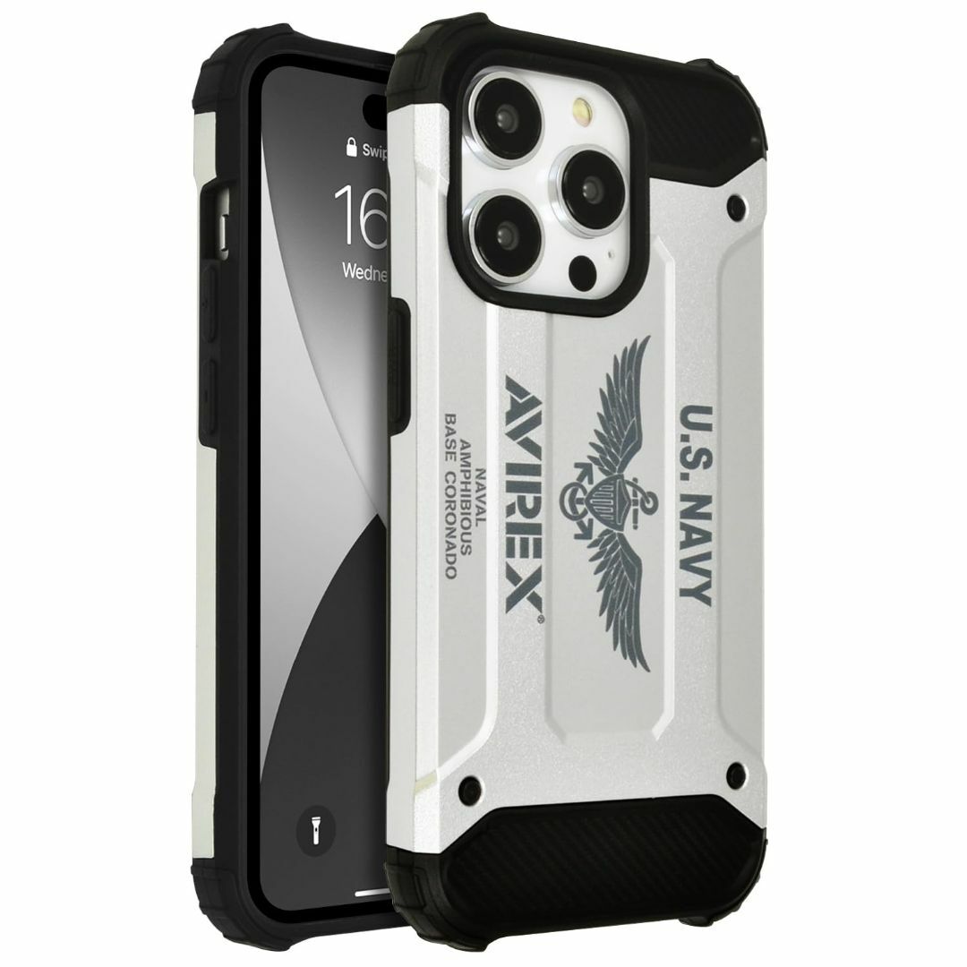 【色:シルバー】【 AVIREX 正規品 】 iPhone15 Pro 対応 ケ