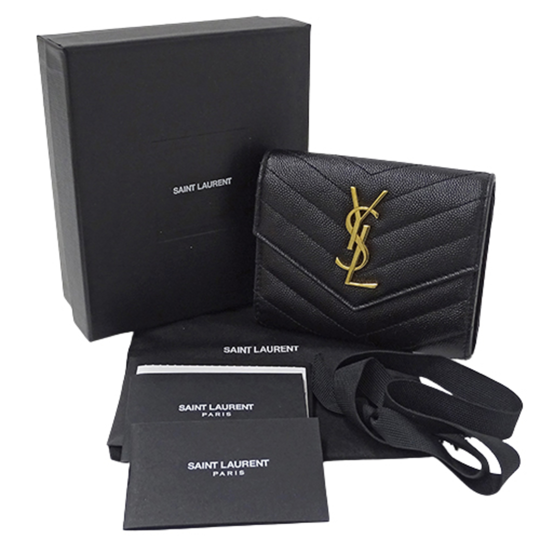 サンローラン SAINT LAURENT 財布 レディース ブランド 三つ折り財布 レザー ブラック 403943 黒 コンパクト ロゴ おしゃれ  かわいい 箱付き 【中古】