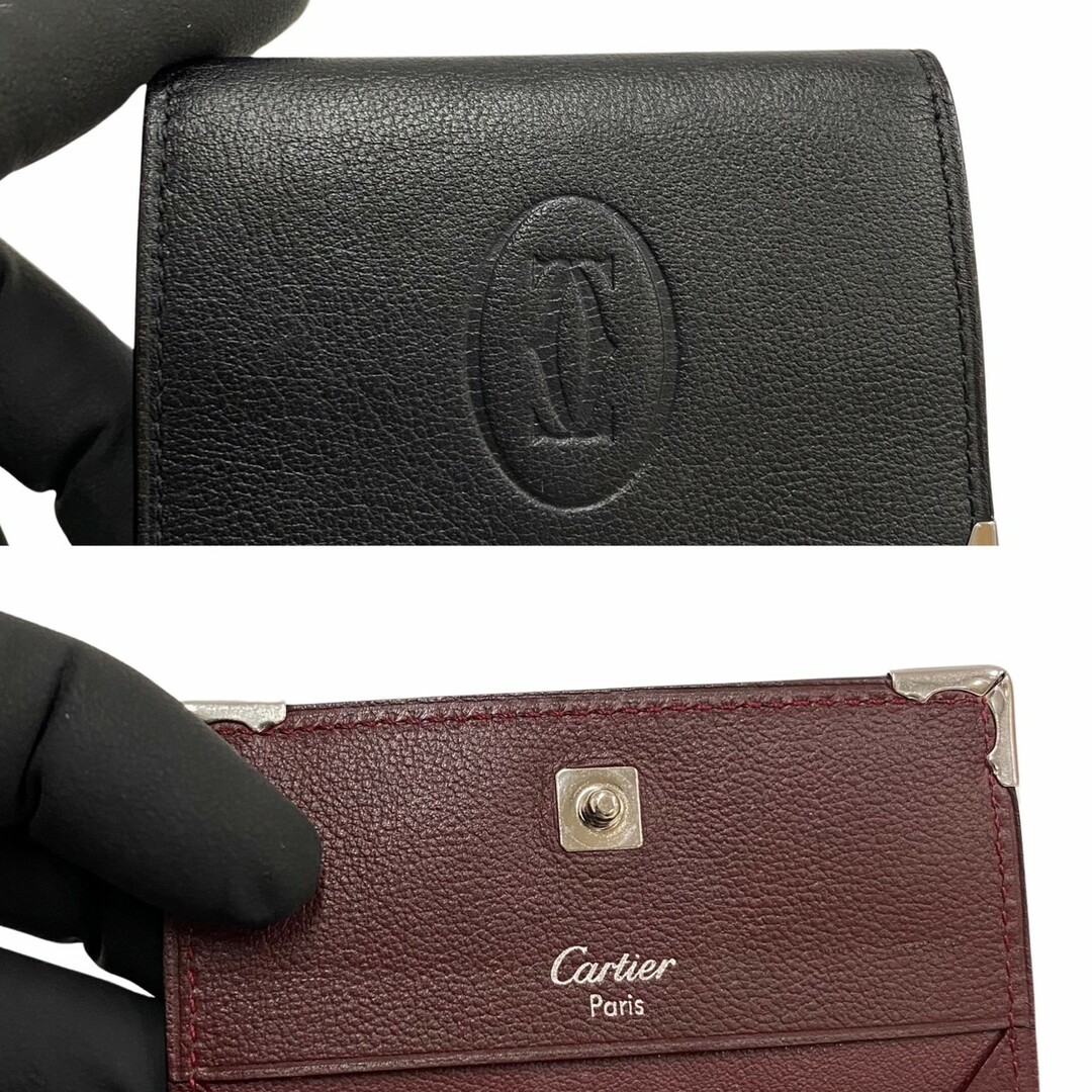 未使用保管品 CARTIER カルティエ マストライン ロゴ 刻印 レザー 本革 小銭入れ コンパクト コインケース ミニ 財布 ブラック 22533