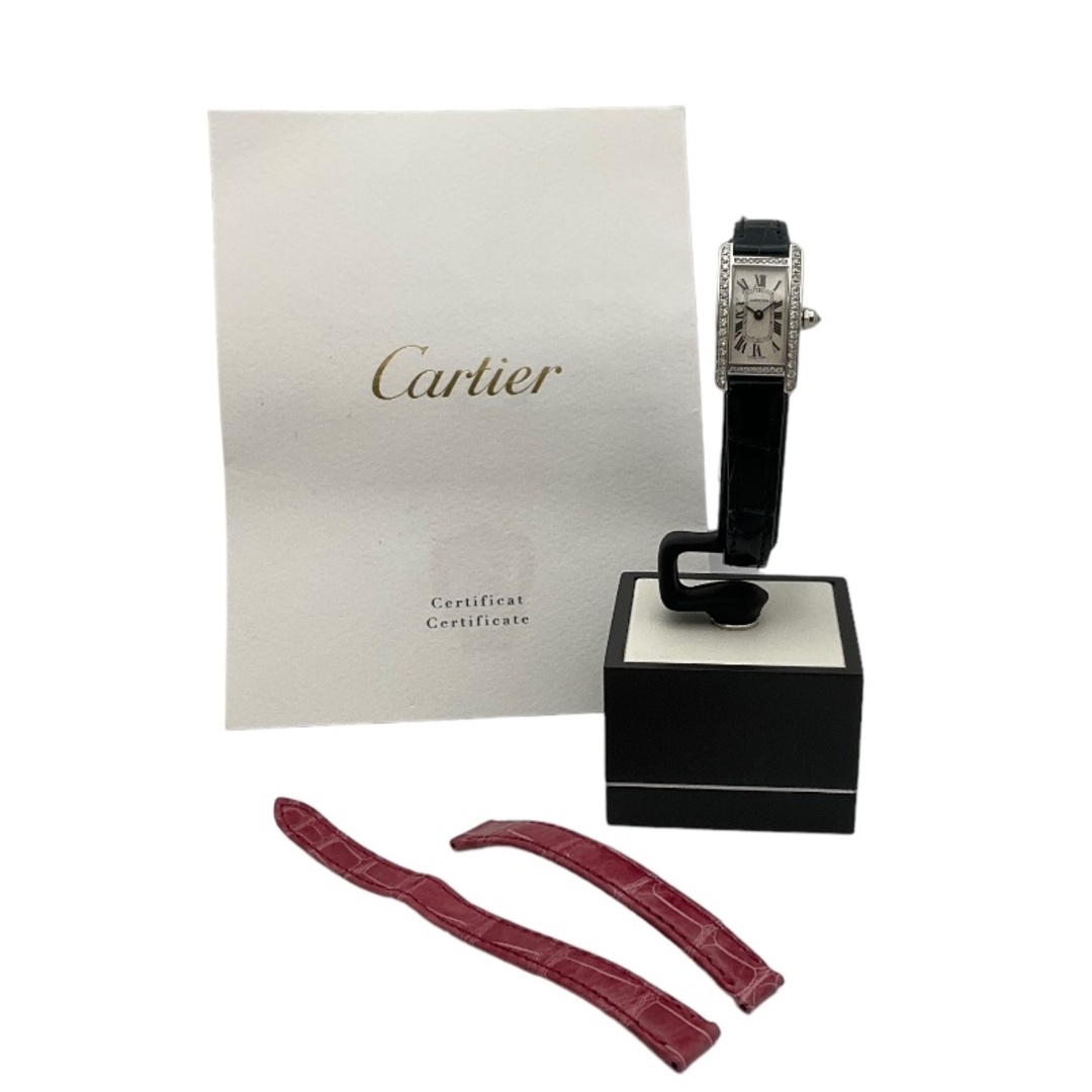 カルティエ Cartier タンクアメリカンミニ WB710015 アイボリー K18ホワイトゴールド K18WG×レザー クオーツ レディース 腕時計
