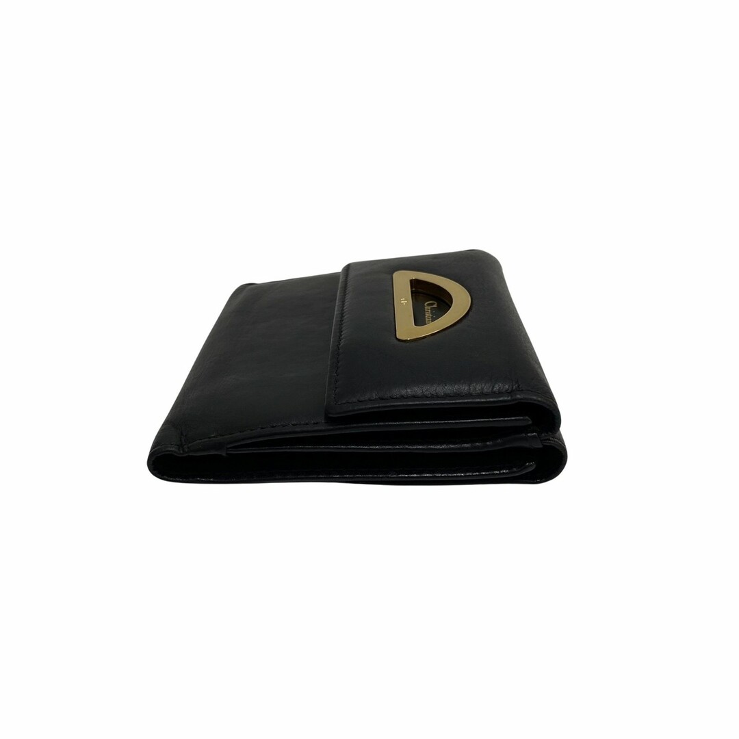 【美品】Dior 折り財布　レザー　ブラック　Dロゴ金具　人気　ベルト