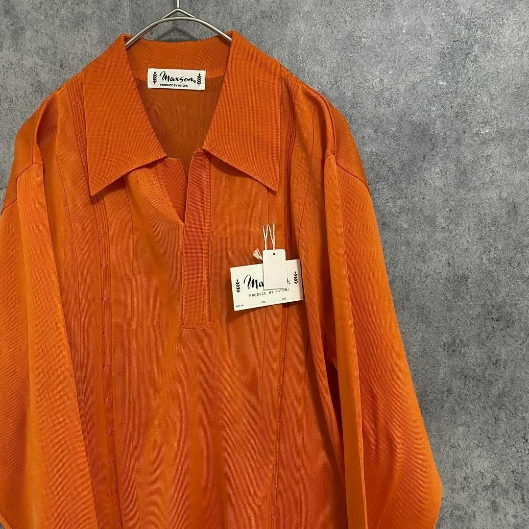70S vintage デザインニット オレンジ アクリル メンズM 古着 B3の通販