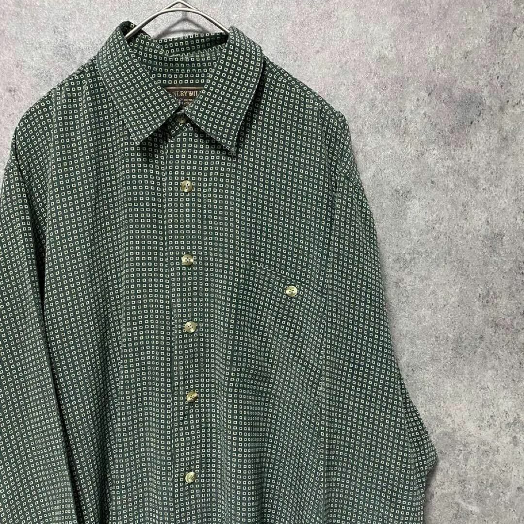 90s vintage 長袖　柄シャツ　シルク　メンズM 　個性派　B2