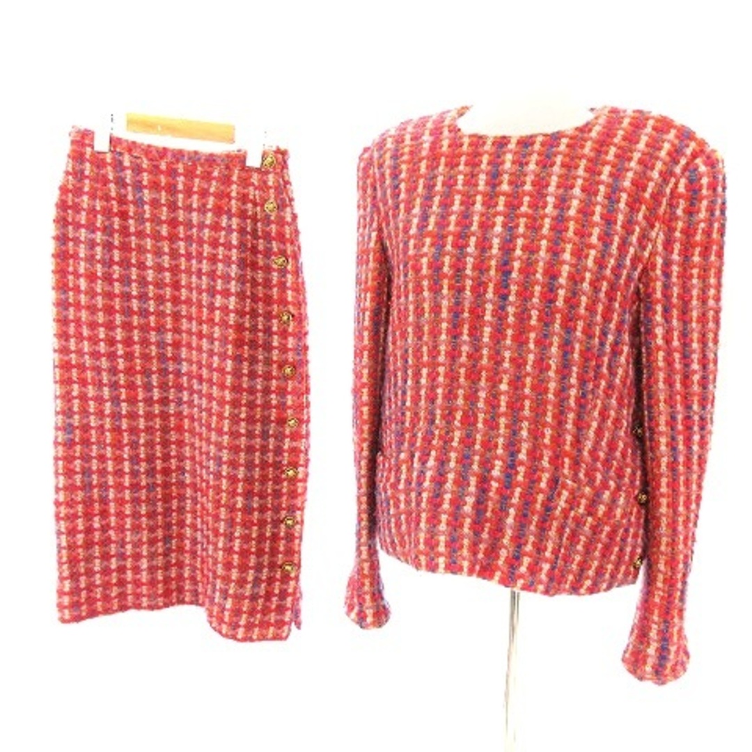 インゲボルグ ツイード スカートスーツ 金ボタン ウール シルク混 赤系のサムネイル