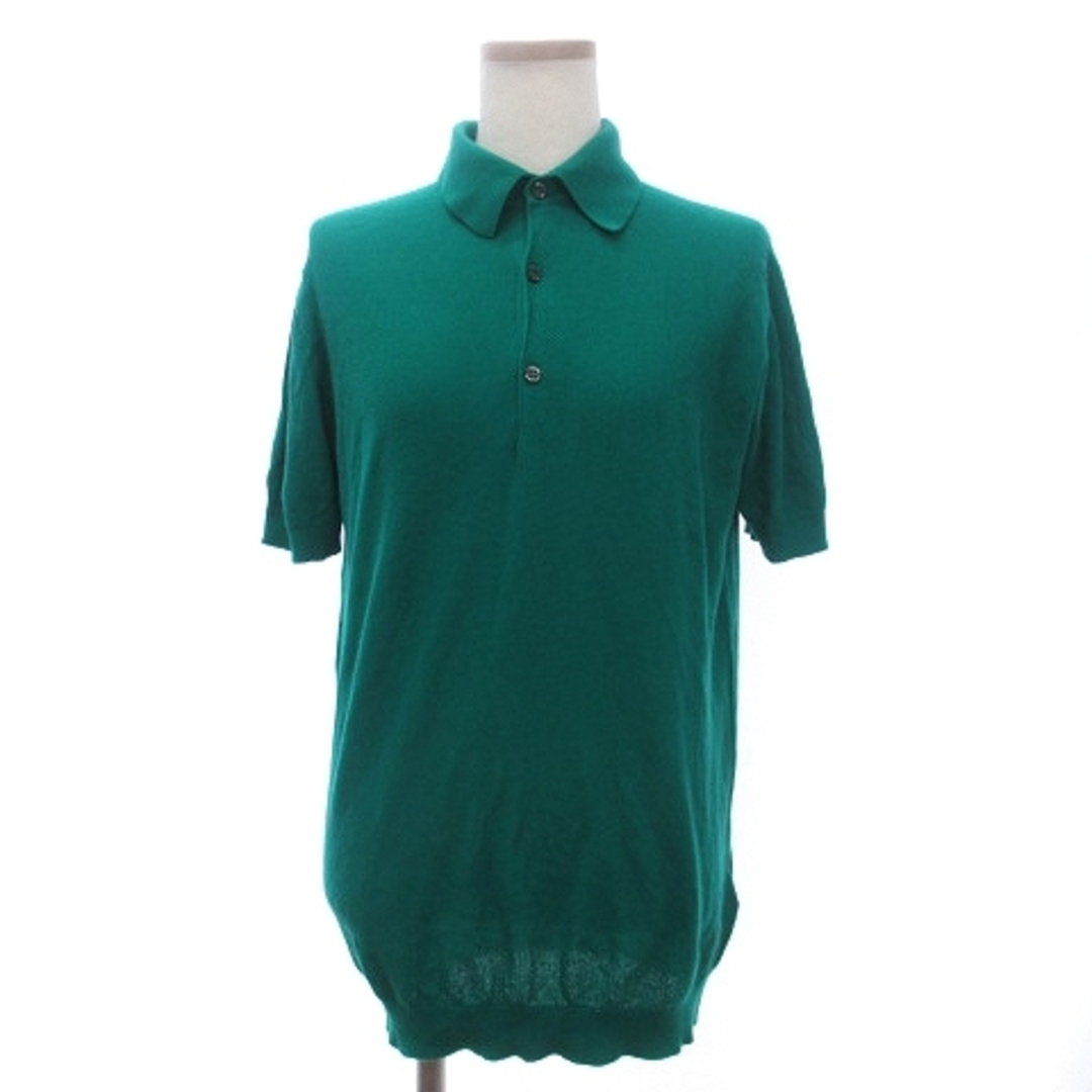 63cm袖丈ジョンスメドレー ニット ポロシャツ カットソー 半袖 無地 緑 S ■SM1