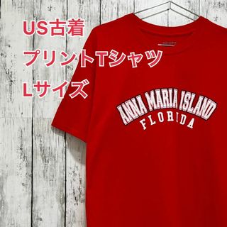 US古着 プリントTシャツ Lサイズ レッド(Tシャツ/カットソー(半袖/袖なし))