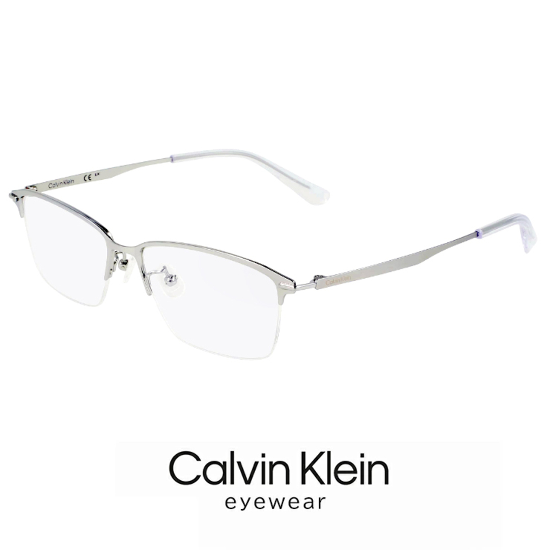 【新品】 メンズ カルバンクライン メガネ ck21135a-045 calvin klein 眼鏡 ナイロール ハーフリム めがね カルバン・クライン チタン メタル フレーム 銀縁 銀ぶち シルバー フレームサングラス/メガネ