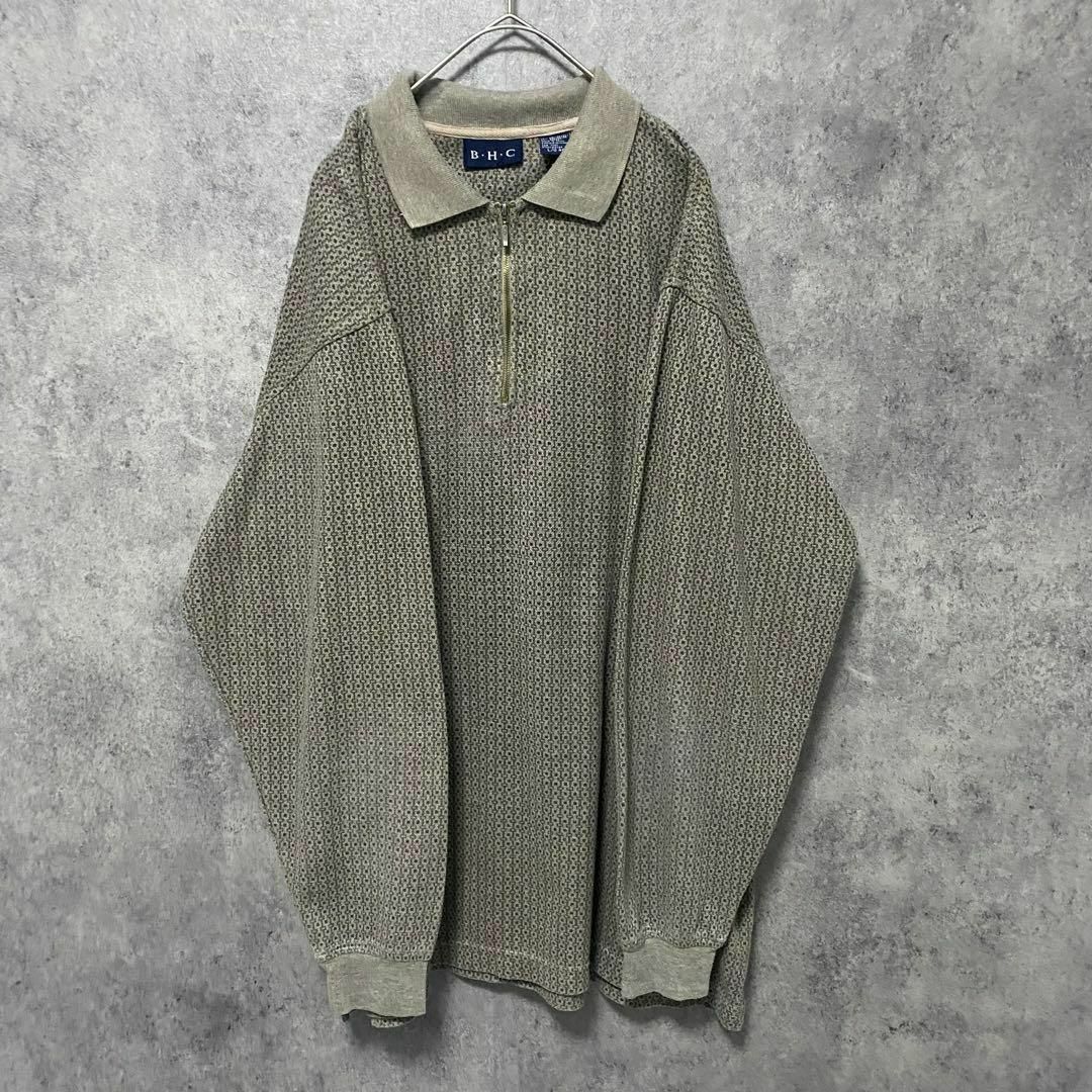 90s vintage 総柄ニット ポリエステル ハーフジップ メンズL 古着 vintage 90s ハーフジップ ニット