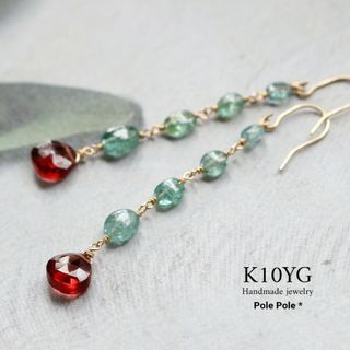 【再販】秘蔵っ子✧*。K10YG サファイアとモザンビークガーネットのピアス(ピアス)