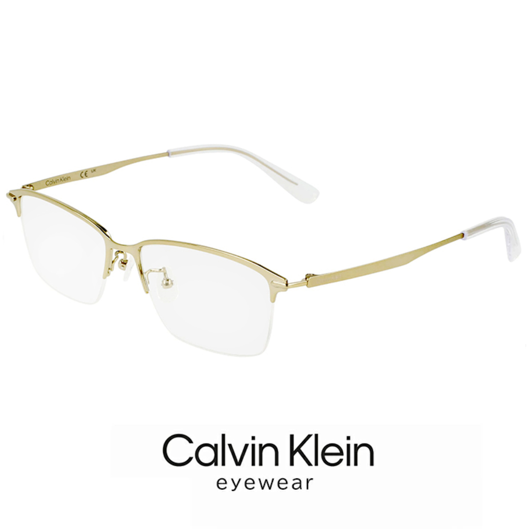 【新品】 メンズ カルバンクライン メガネ ck21135a-717 calvin klein 眼鏡 ナイロール ハーフリム めがね カルバン・クライン チタン メタル 金ぶち ゴールド カラー フレーム