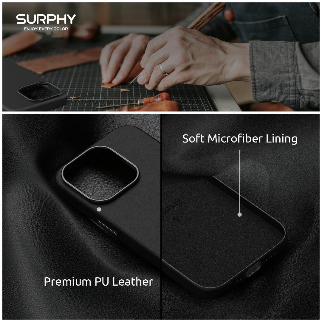 【色:ブラック】SURPHY iPhone15 pro用ケース レザー,MagS 4