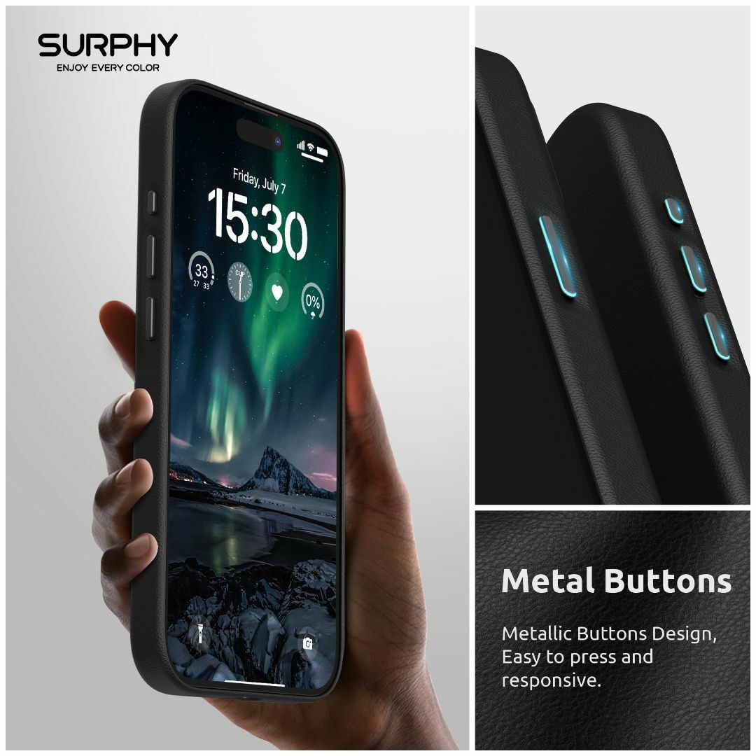 【色:ブラック】SURPHY iPhone15 pro用ケース レザー,MagS 5