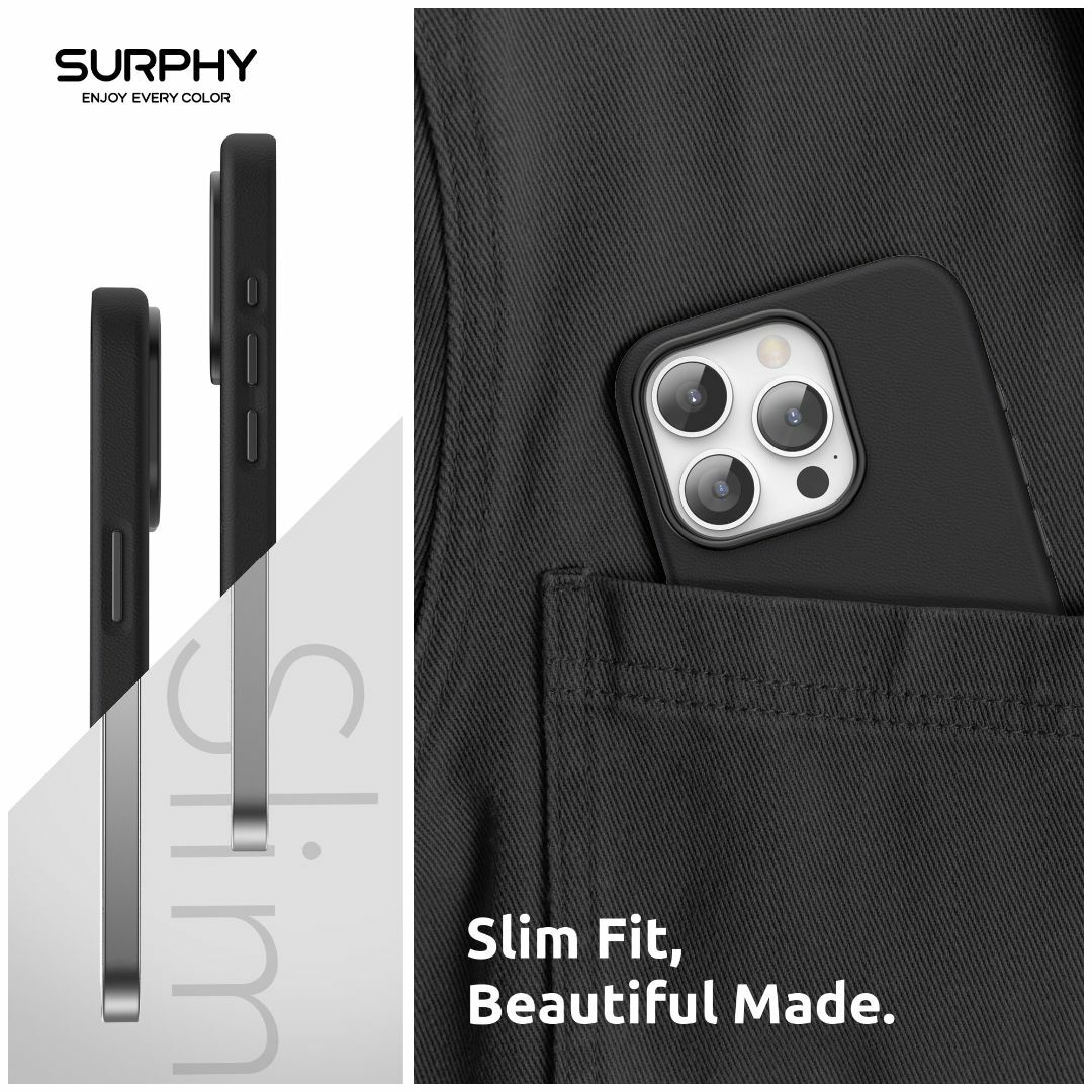 【色:ブラック】SURPHY iPhone15 pro用ケース レザー,MagS 6