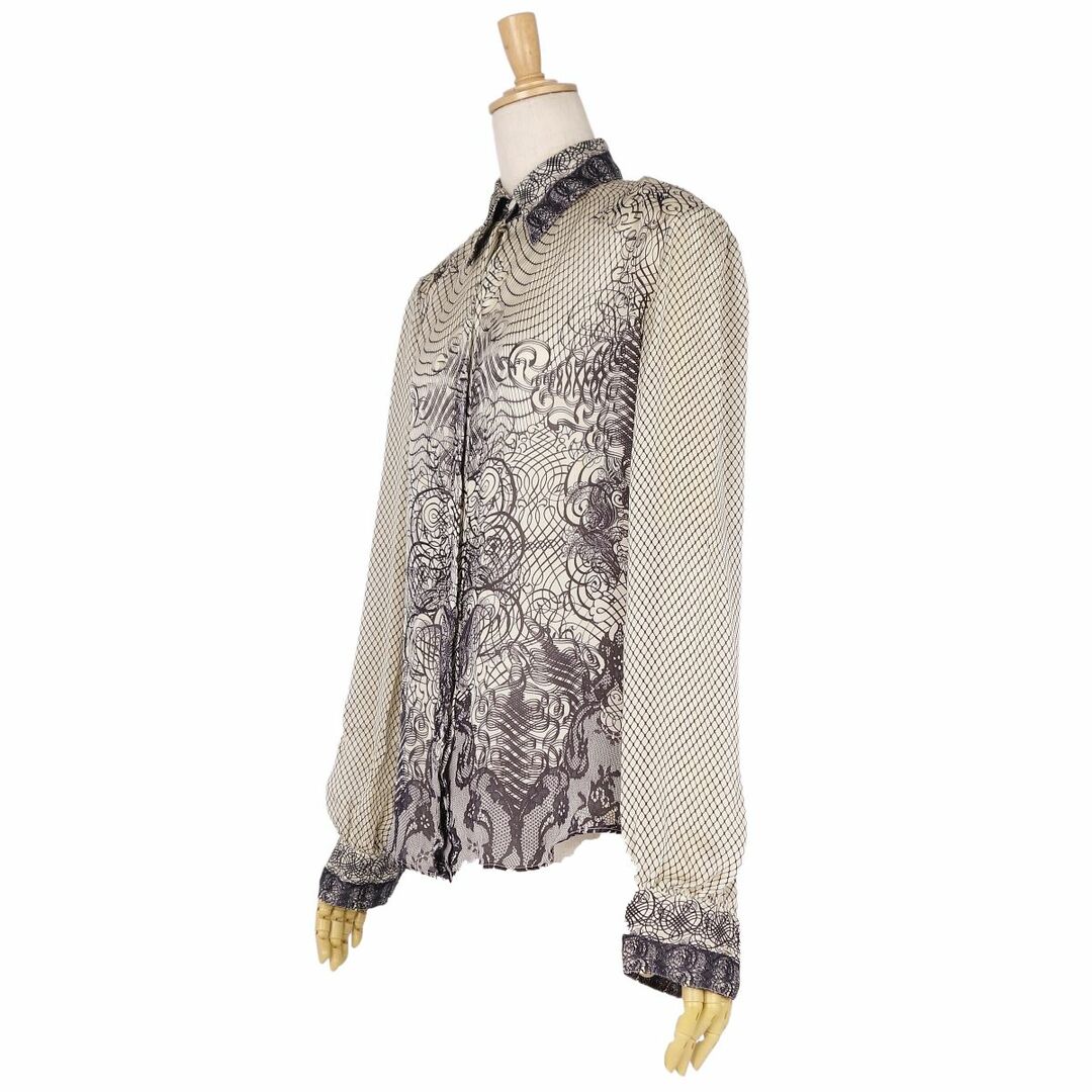 ジャンポールゴルチエ Jean-Paul GAULTIER シャツ ブラウス ロングスリーブ 総柄 シースルー シルク トップス レディース 38(S相当) マルチカラー
