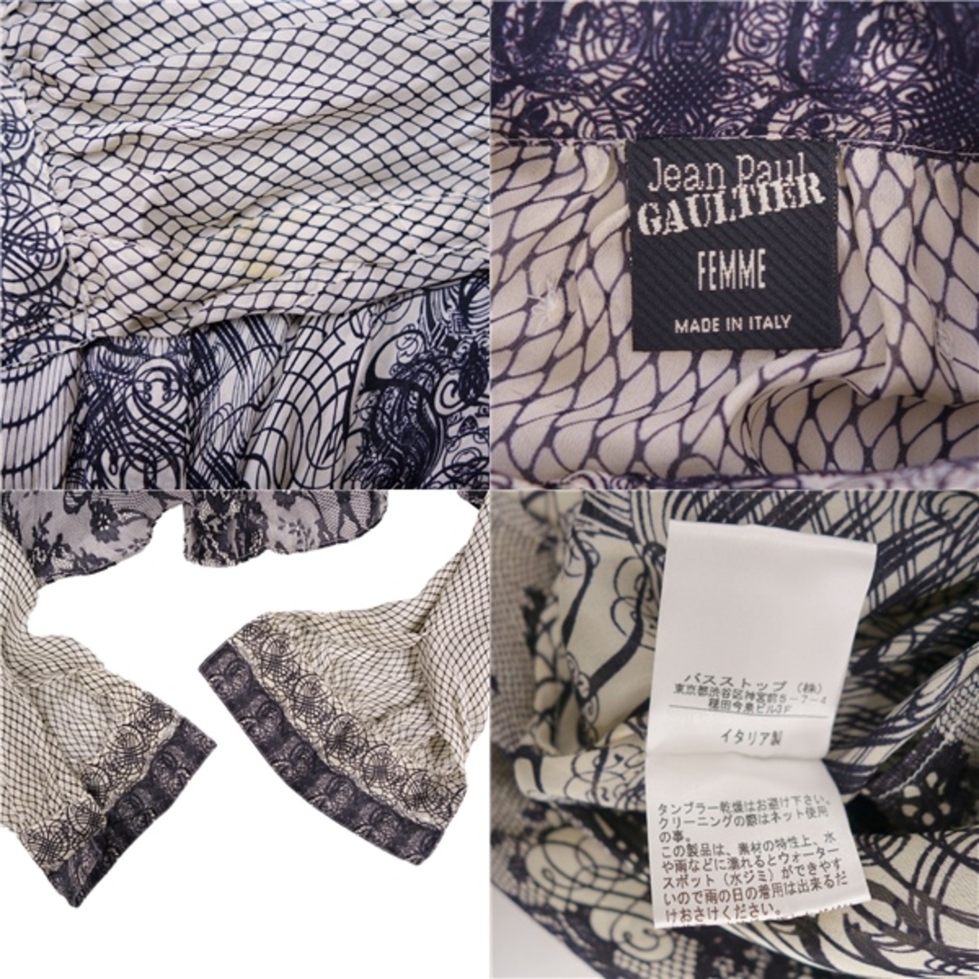 ジャンポールゴルチエ Jean-Paul GAULTIER シャツ ブラウス ロングスリーブ 総柄 シースルー シルク トップス レディース 38(S相当) マルチカラー