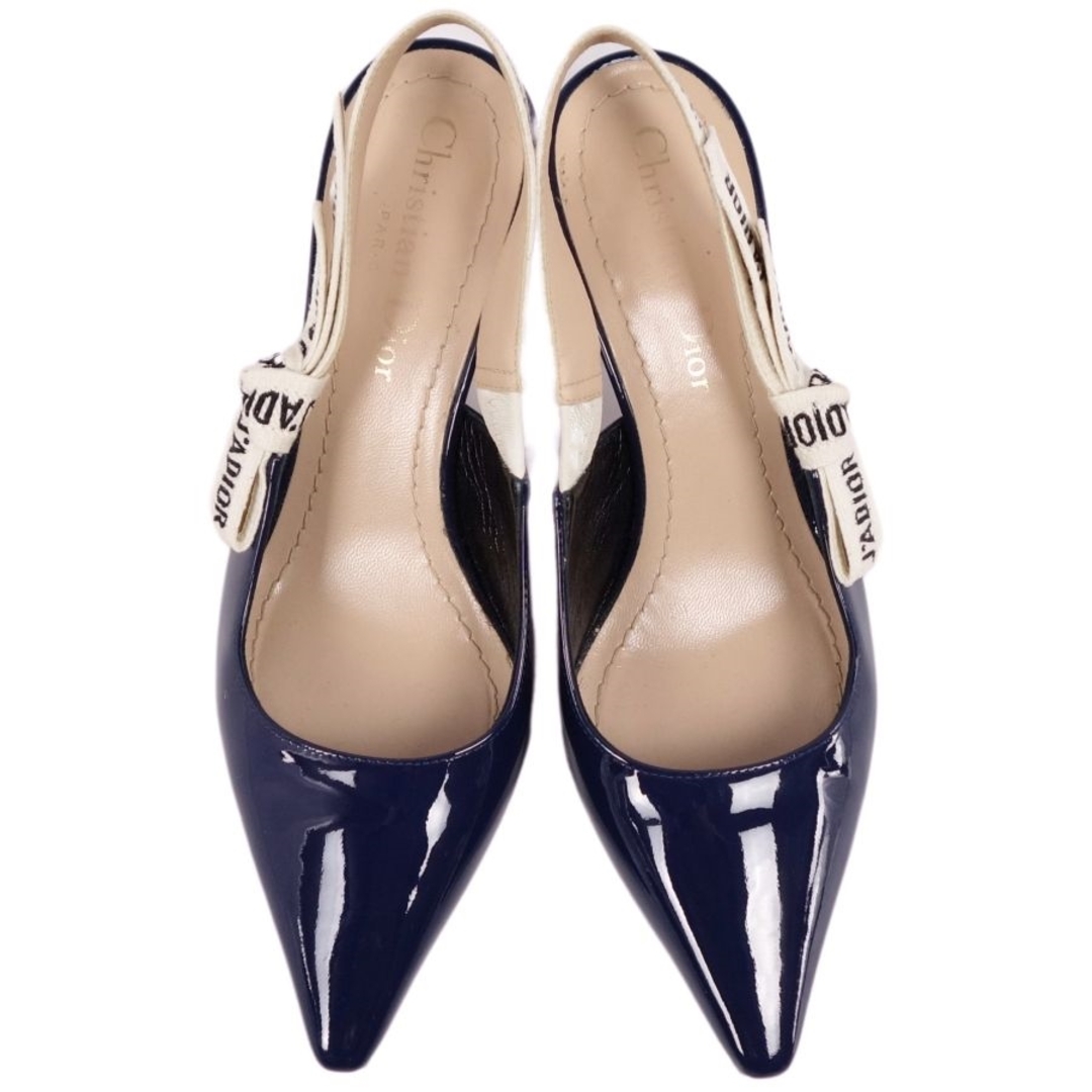 なし美品 クリスチャンディオール Christian Dior パンプス J'ADIOR スリングバッグ パテントレザー ヒール シューズ 靴 レディース 34(22cm相当) ネイビー