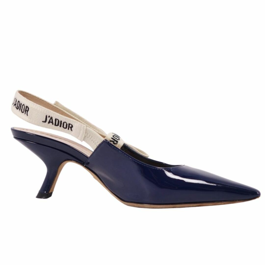 美品 クリスチャンディオール Christian Dior パンプス J'ADIOR スリングバッグ パテントレザー ヒール シューズ 靴 レディース 34(22cm相当) ネイビー