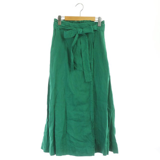 ブラーミン(BRAHMIN)のブラーミン ラップ風デザインスカート ロング フレア リネン ベルト付 38 緑(ロングスカート)