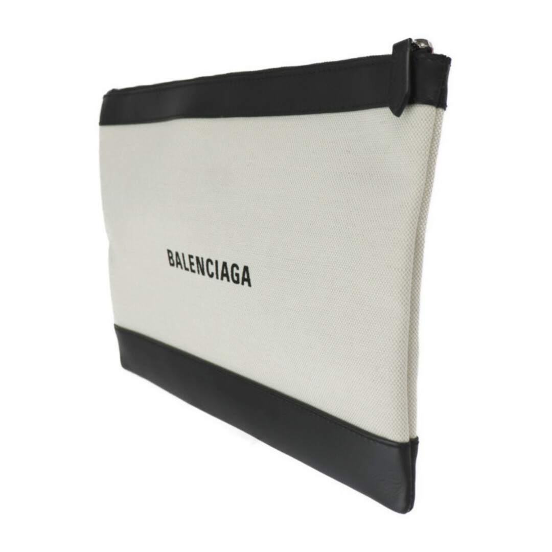 BALENCIAGA バレンシアガ セカンドバッグ 373834 キャンバス レザー ナチュラル ブラック シルバー金具 クラッチバッグ ポーチ  【本物保証】