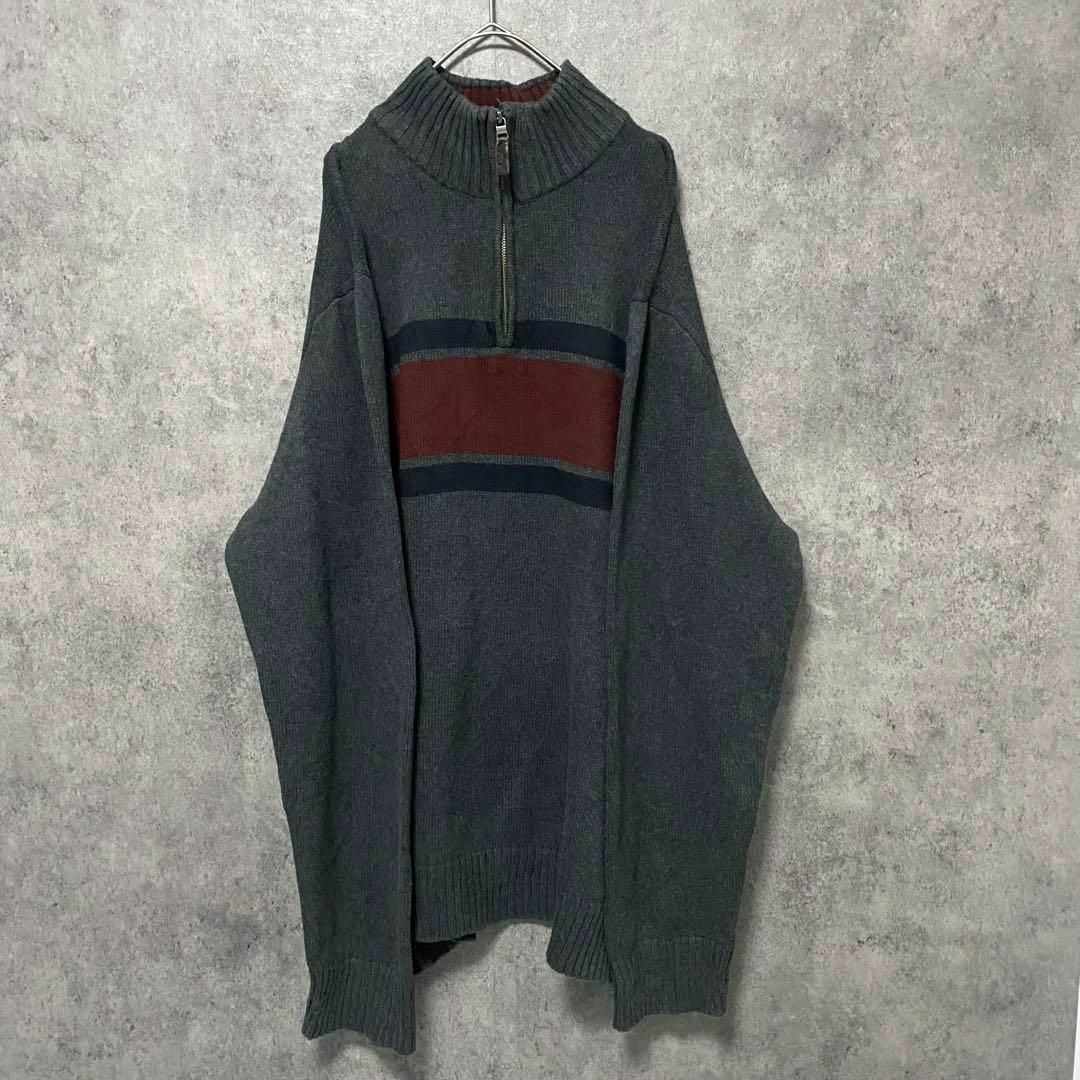 エディーバウアー コットンニット ハーフジップ メンズ2XL ボーダー