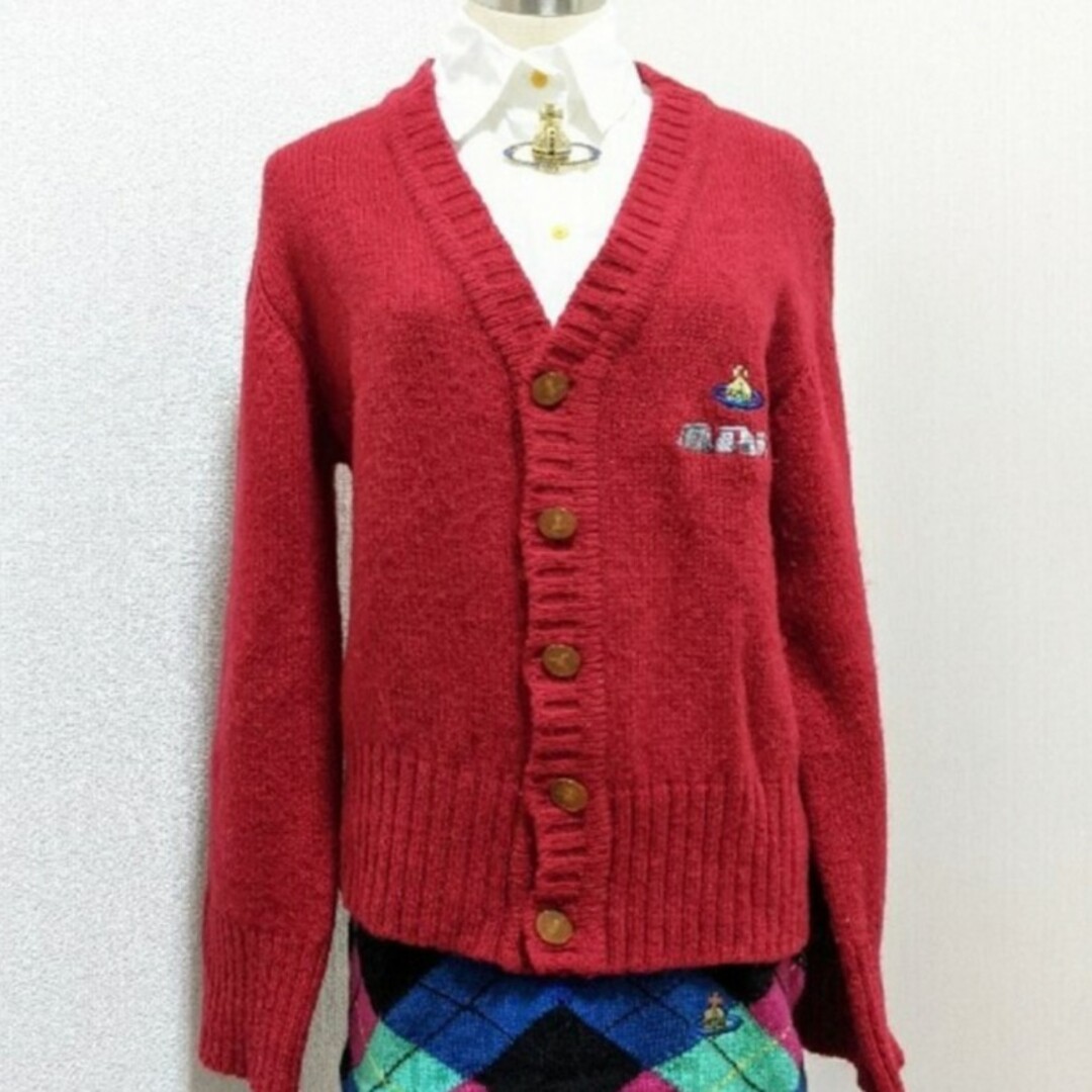 Vivienne Westwood(ヴィヴィアンウエストウッド)の厚手ニット　カーディガン　オールドデザイン　オーブ刺繍　ヴィヴィアン レディースのトップス(カーディガン)の商品写真