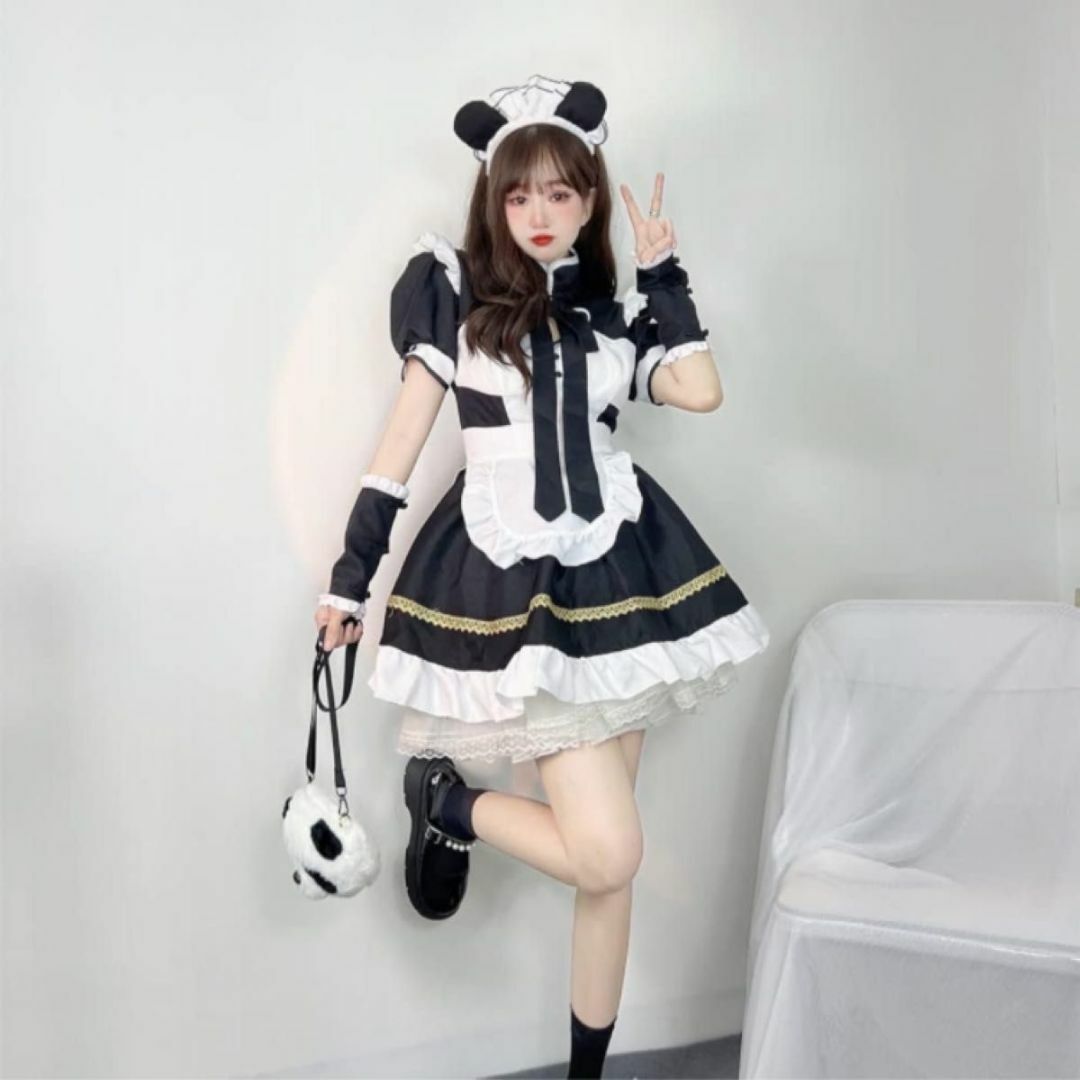 メイド服 コスプレ パンダ ロリータ ハロウィン ゴスロリ 萌え リボンフリル  レディースのレディース その他(セット/コーデ)の商品写真