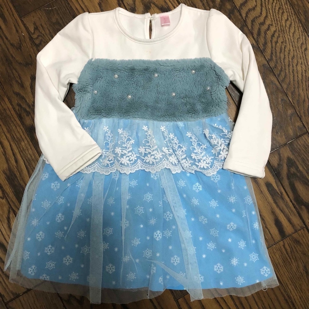 アナ雪風 ワンピース　ファー襟付き キッズ/ベビー/マタニティのキッズ服女の子用(90cm~)(ワンピース)の商品写真