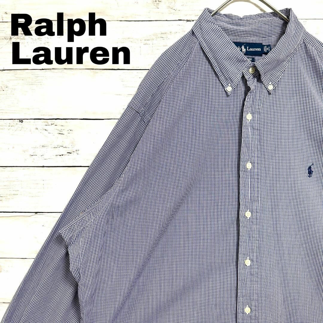 Ralph Lauren(ラルフローレン)の47W ラルフローレン BD長袖シャツ ギンガムチェック ポニー刺繍メンズ古着 メンズのトップス(シャツ)の商品写真