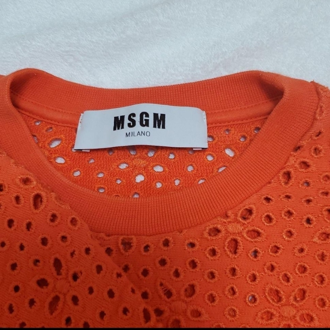 MSGM(エムエスジイエム)のお値下げ☆MSGM(MILANO) ボリューム袖/透かしトレーナー♡オレンジ・S レディースのトップス(トレーナー/スウェット)の商品写真