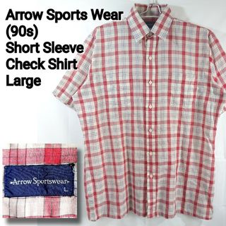 アロー(ARROW)の【90s】Arrow Sportswear/半袖チェックシャツ/赤白灰/L(シャツ)