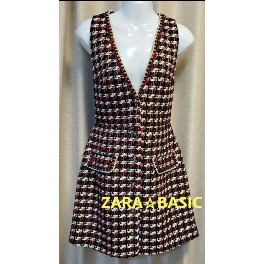 ZARA(ザラ)のZARA BASIC ジャンパースカート(赤×黒×白×紺×ゴールド)XS レディースのワンピース(その他)の商品写真