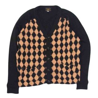 BLACK SIGN ブラックサイン Rhombus Check Knit Cardigan ニット カーディガン オレンジ系 36【美品】【中古】(カーディガン)