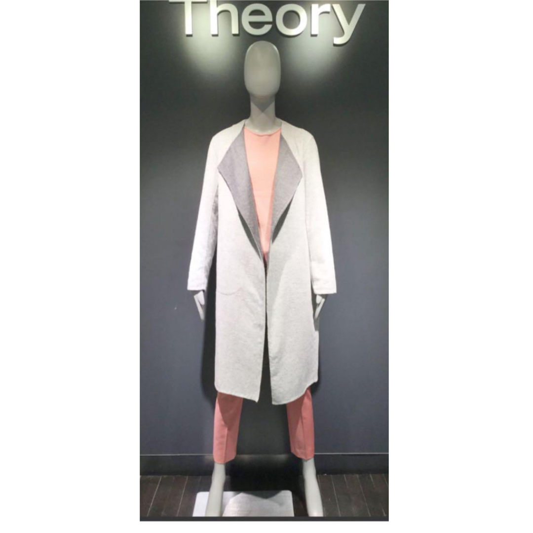 セオリー theory ダブルフェイスノーカラーコート カシミヤ グレー セオリー theory ダブルフェイスノーカラーコート カシミヤ グレー