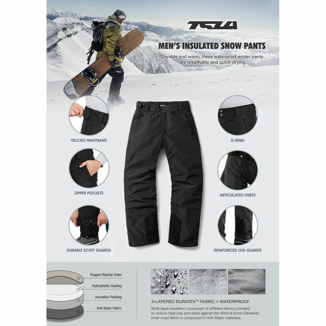 [テスラ] スキーウェア メンズ [防風・防水・保温] 冬用 スノーボード ウェ