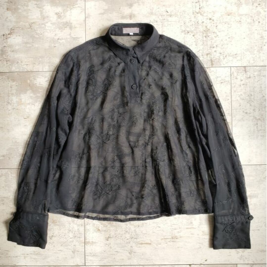 トクコプルミエヴォル ☆ 刺繍 シアー ブラウス 9 ブラック 日本製 長袖