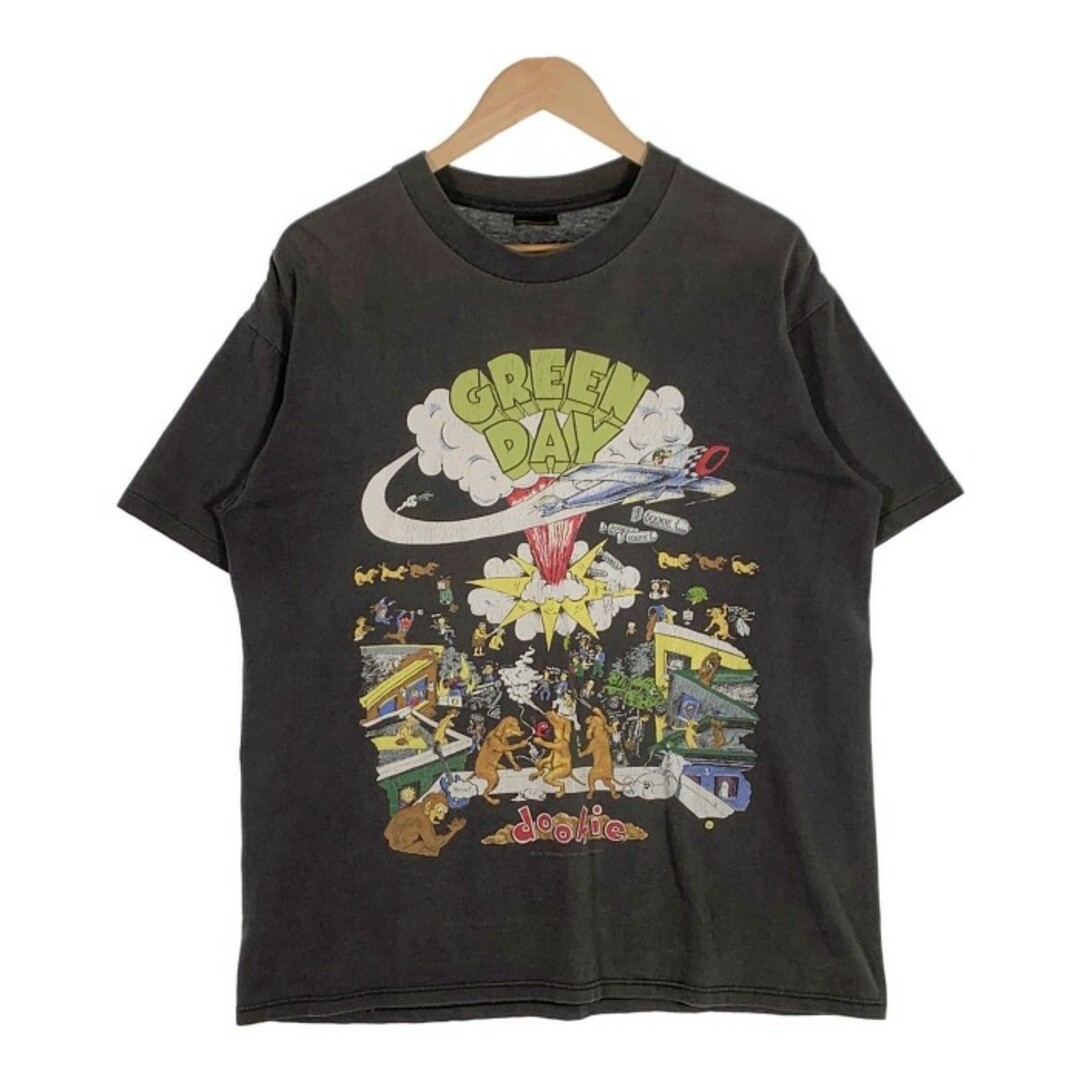 9090's GREEN DAY グリーンデイ dookie Tour プリントTシャツ 両面 袖シングル 裾ダブル BROCKUM 1994コピーライト ブラック Size L