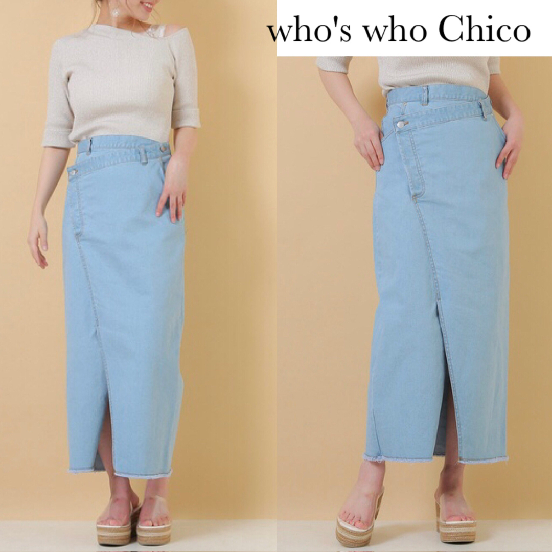 who's who Chico(フーズフーチコ)のフーズフーチコ リメイク風 デニム タイト ロング スカート レディースのスカート(ロングスカート)の商品写真