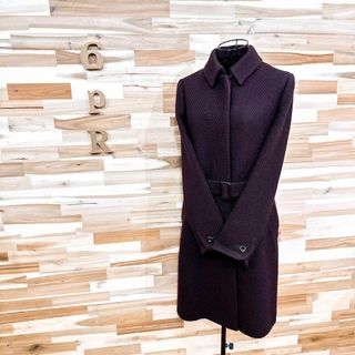 【トゥモローランド】ウール ワッフル ニット ロング コート キュプラ裏地 紫