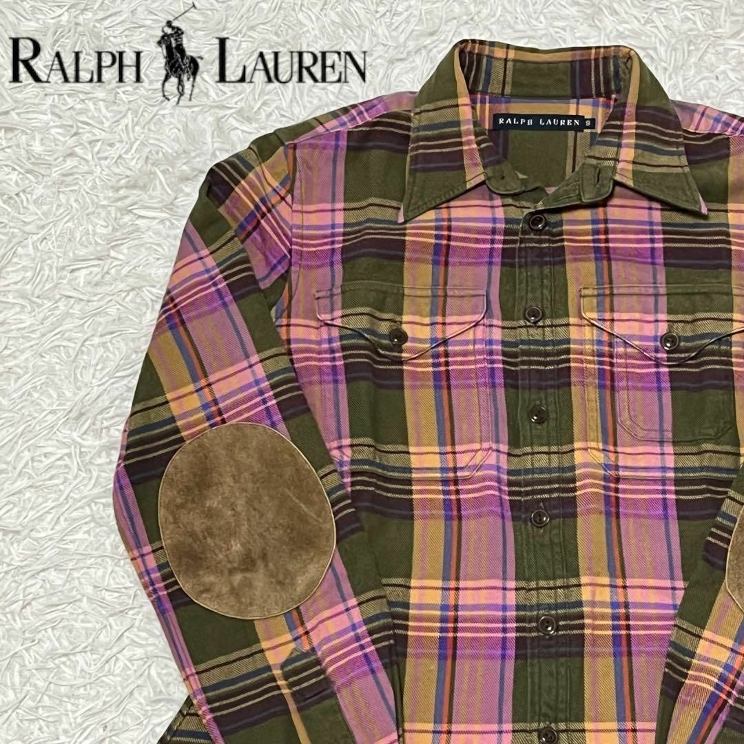 Ralph Lauren(ラルフローレン)のラルフローレン　チェック　レザー　パッチ　シャツ　ピンク レディースのトップス(シャツ/ブラウス(長袖/七分))の商品写真