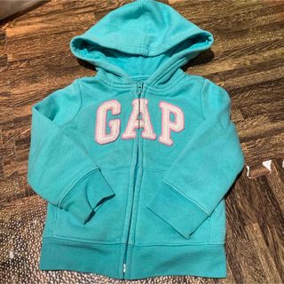 ベビーギャップ(babyGAP)のbaiya ベビーギャップ　パーカー　黄緑　ロゴ　女の子　裏起毛　秋冬　80(トレーナー)